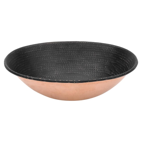 17 in. Oval Wired Rim Vessel Hammered in Glazed Black Copper Sink