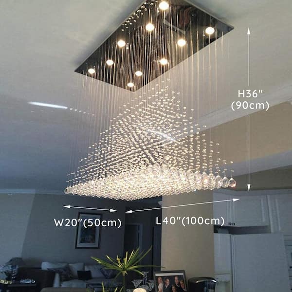 SILJOY 10-Light Chrome Modern Crystal Chandelier Rectangular Flush Mount