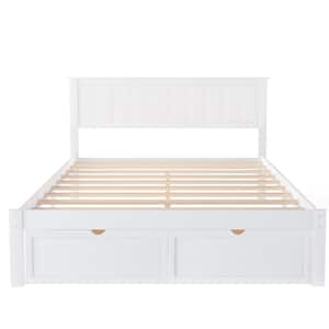 57.6 in. W White Full Wood Frame Platform Bed with Under-Bed Drawers
