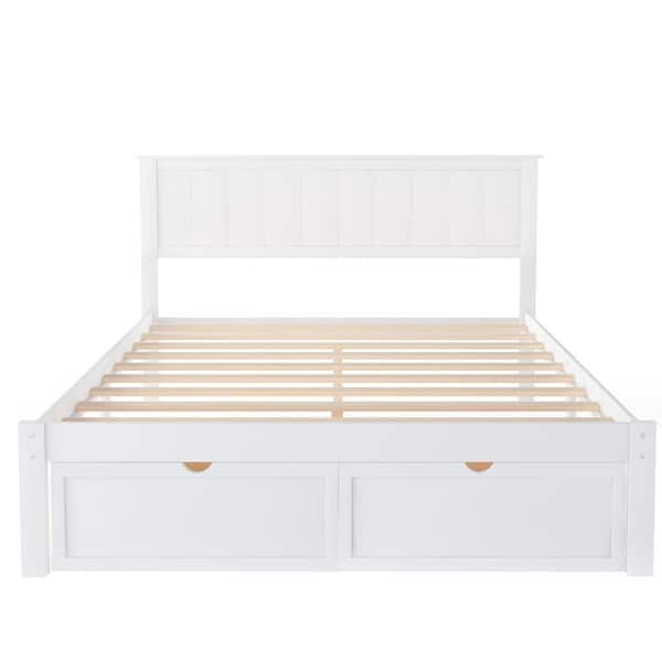 Unbranded 57.6 in. W White Full Wood Frame Platform Bed with Under-Bed Drawers