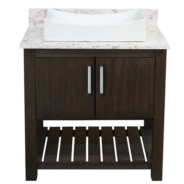 Ocean Breeze 31 in. W x 22 in. D x 31 in. H One White Porcelain Sink with CH Bath Vanity in Cafe w/Cafe Mocha Quartz Top