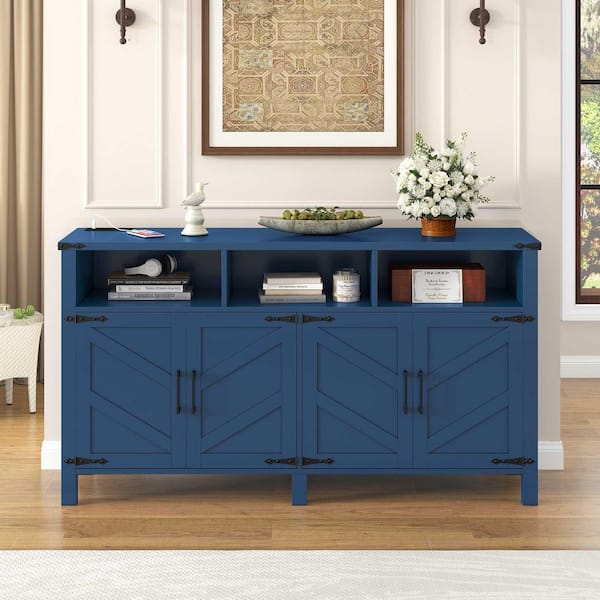 Polibi Navy Blue Particle Board Wood Buffet with Power Outlets USB
