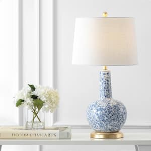 Chinois 30 in. Ceramic/Iron Classic Cottage LED Table Lamp, Blue/White