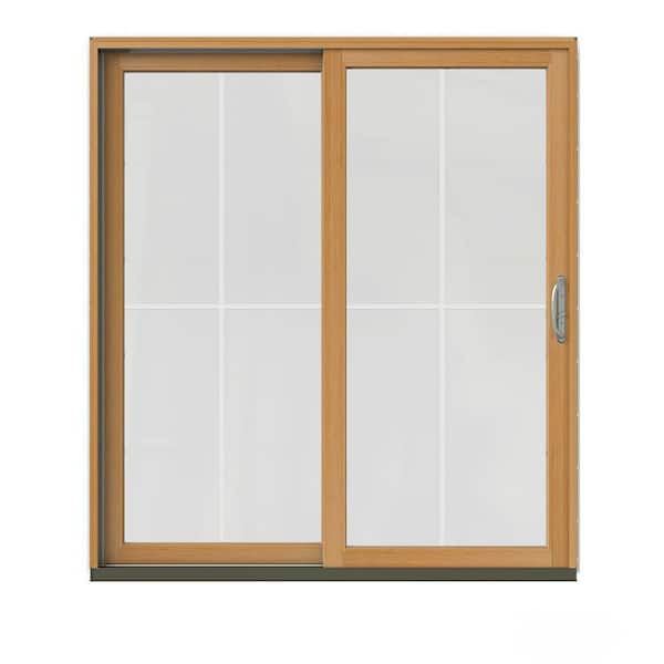 JELD-WEN 72 in. x 80 in. W-2500 Contemporary White Clad Wood Left-Hand 4 Lite Sliding Patio Door w/Stained Interior