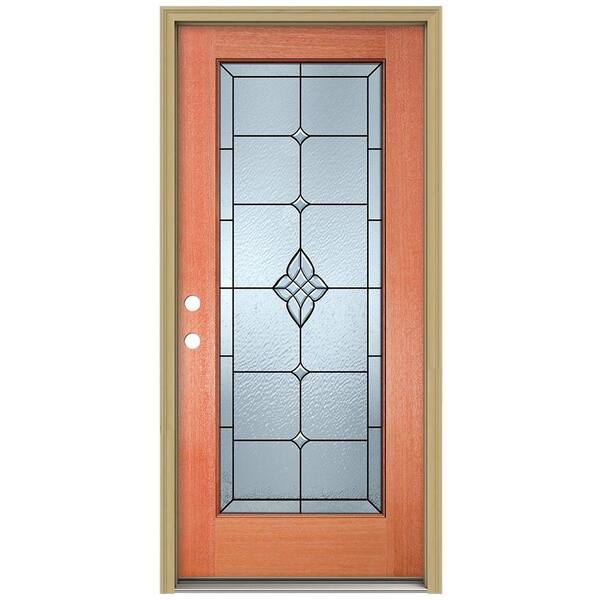 JELD-WEN 36 in. x 80 in. Rosemont Full Lite Unfinished Mahogany Wood Prehung Front Door with Brickmould and Patina Caming