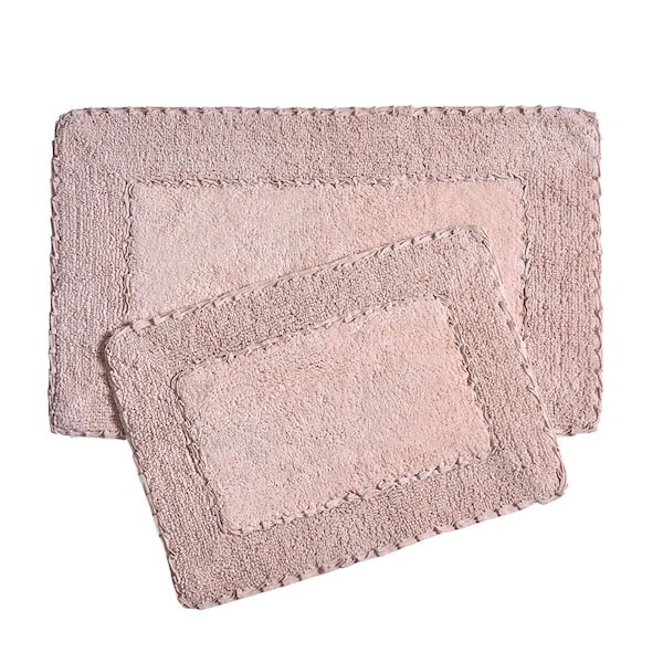 Laura Ashley 17 in. x 24 in. and 20 in. x 32 in. Blush Ruffle Cotton Bath Rug Set (2-Piece)