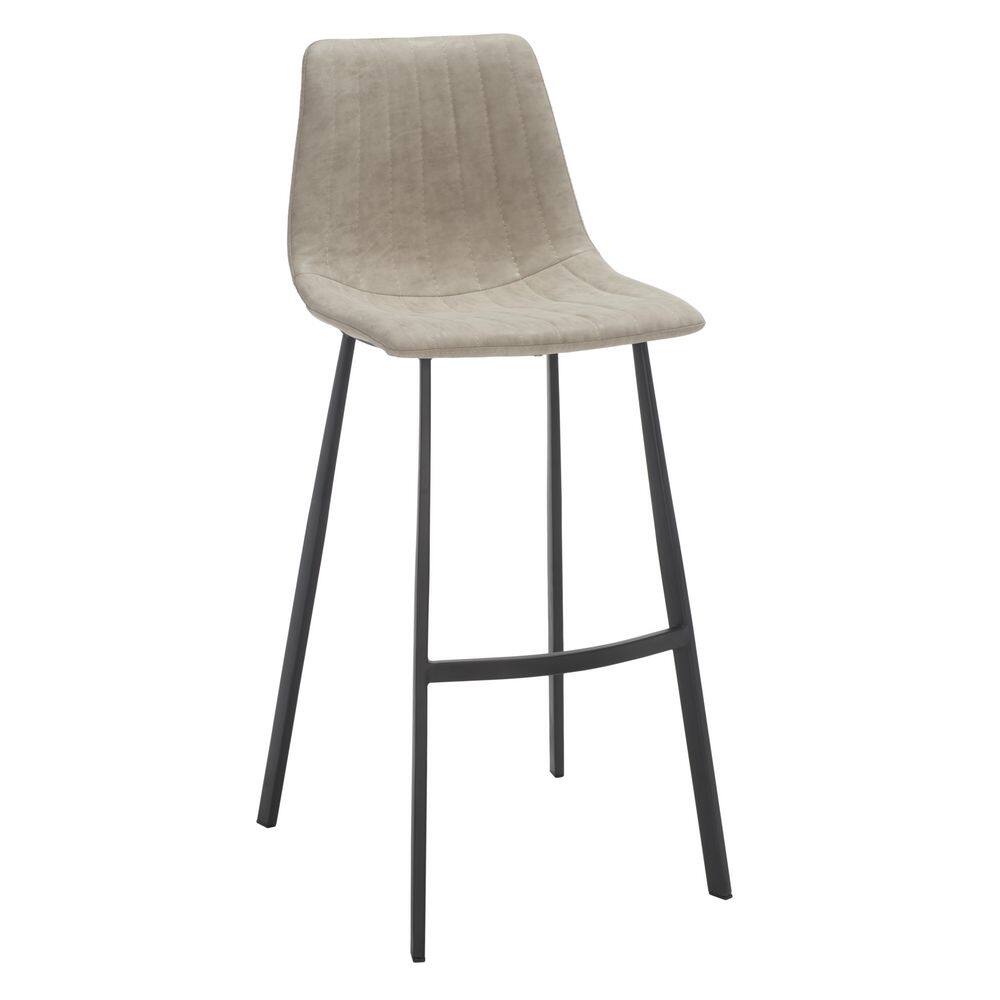 Modern Saddle Style Gray Leather Bar Stool with Metal Base