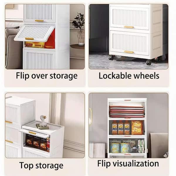 Tileon 4-Layers Flip Open Storage Box With Wheels, Movable Storage  display picture 1