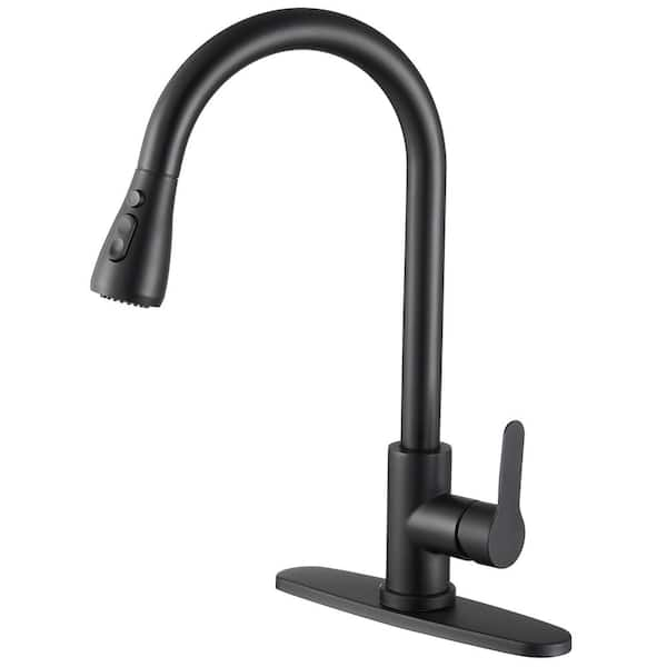 Zalerock Pause Mode Gooseneck Single Handle Pull Down Sprayer Kitchen Faucet With Deckplate Pull 8212