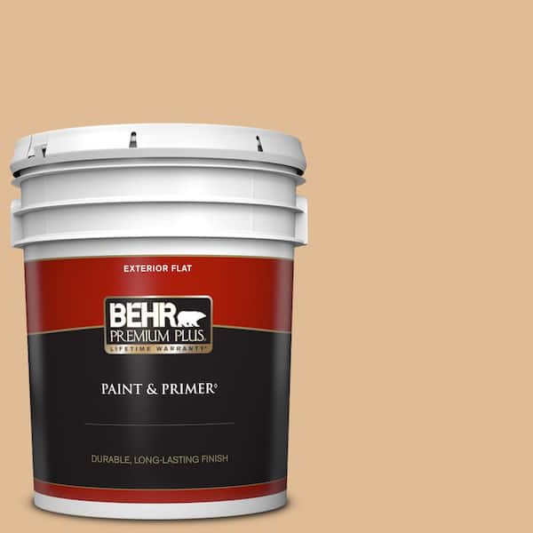 BEHR PREMIUM PLUS 5 gal. #S250-3 Honey Nougat Flat Exterior Paint & Primer