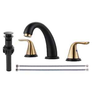 8 in. Widespread Double Handle Bathroom Faucet in Black and Gold