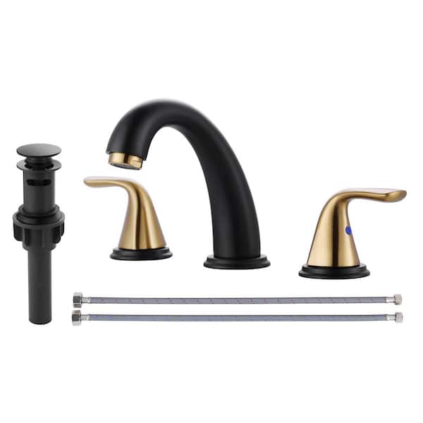 ARCORA 8 in. Widespread Double Handle Bathroom Faucet in Black and Gold