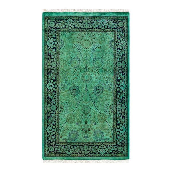 Overdyed Green 2 ft. 8 in. x 4 ft. 4 in. Wool Indoor Area Rug