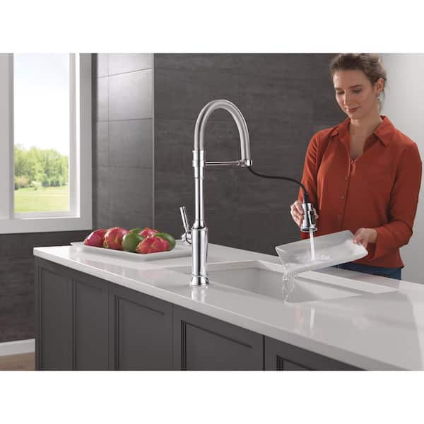 Renaldi Spring Spout Lumicoat Chrome 22.63 in. H Pull Down Sprayer Kitchen Faucet 360° Spout Swivel