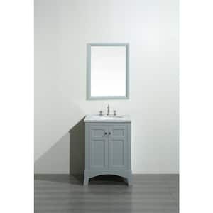 New York 24 in. W x 21.6 in. D x 32.6 in. H Bathroom Vanity in Gray with White Carrara Marble Top with White Sink
