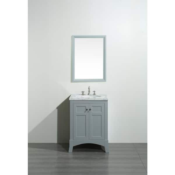 Eviva New York 24 in. Single Sink Gray Bath Vanity with White Carrara Marble Top (Assembled)