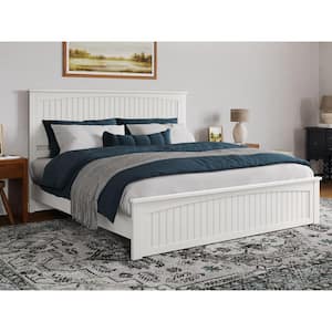 Naples White Solid Wood Frame King Low Profile Platform Bed with Matching Footboard