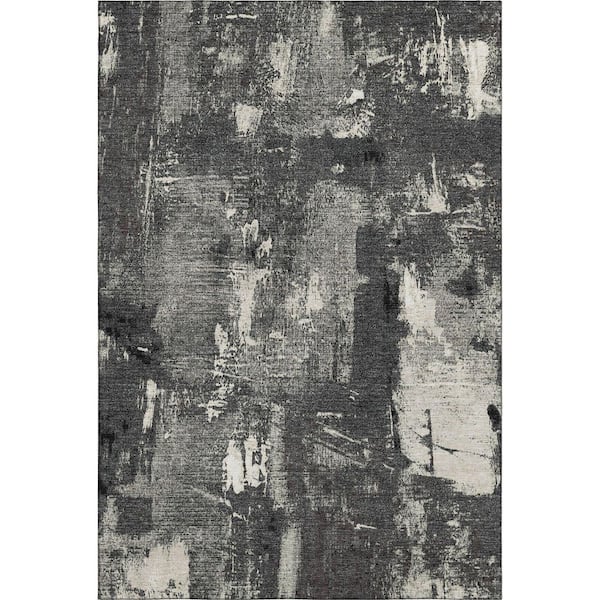 Mayfield Premium Machine Washable Abstract AMF989 Black 3 ft. x 4 ft. Area Rug