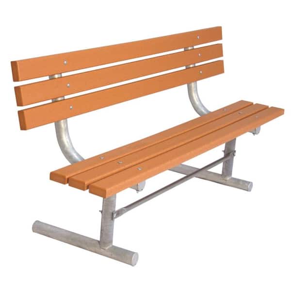 Ultra Play 6 ft. Cedar Commercial Park Recycled Plastic Bench with Back Surface Mount