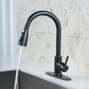 Single Handle Pull Out Sprayer Kitchen Faucet Included Deckplate in Oil Rubbed Bronze