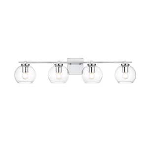 Simply Living 34 in. 4-Light Modern Chrome Vanity Light with Clear Round Shade