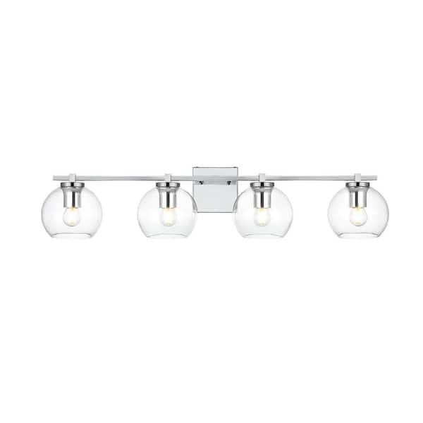 Unbranded Simply Living 34 in. 4-Light Modern Chrome Vanity Light with Clear Round Shade