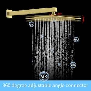 Single-Handle 2-Spray Square 12 in. Wall Mount Shower Head with Hand Shower Faucet in Brushed Gold (Valve Included)