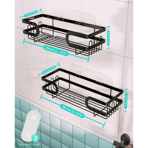 Adhesive Shower Caddy Bathroom Shelf Organizer Shower Shelves Stainless  Steel Self in Black, 2 Pcs