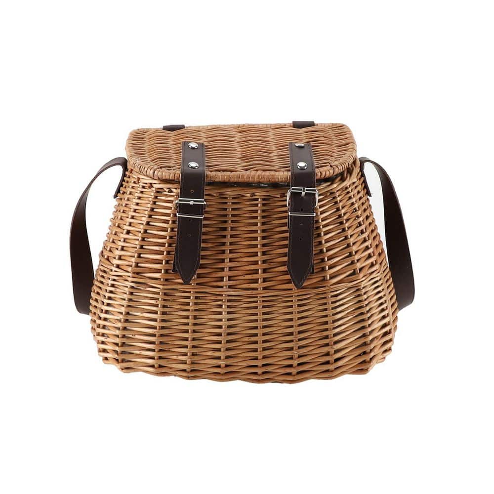 Natural Willow Wicker Picnic and Fishing Basket with Lid, Faux Leather Strap and Shoulder Strap for Carrying price history on PriceWatchPro