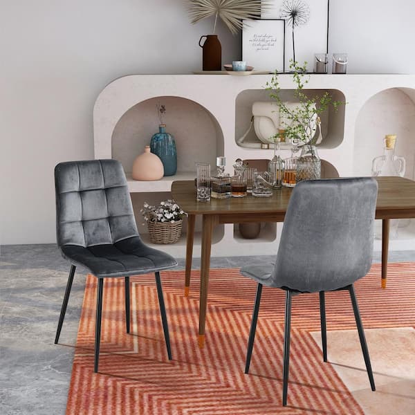 Seafuloy 34.84 in. Gray Velvet Metal Legs Dining Side Chair with Cushion Seat Back and (Set of 4)