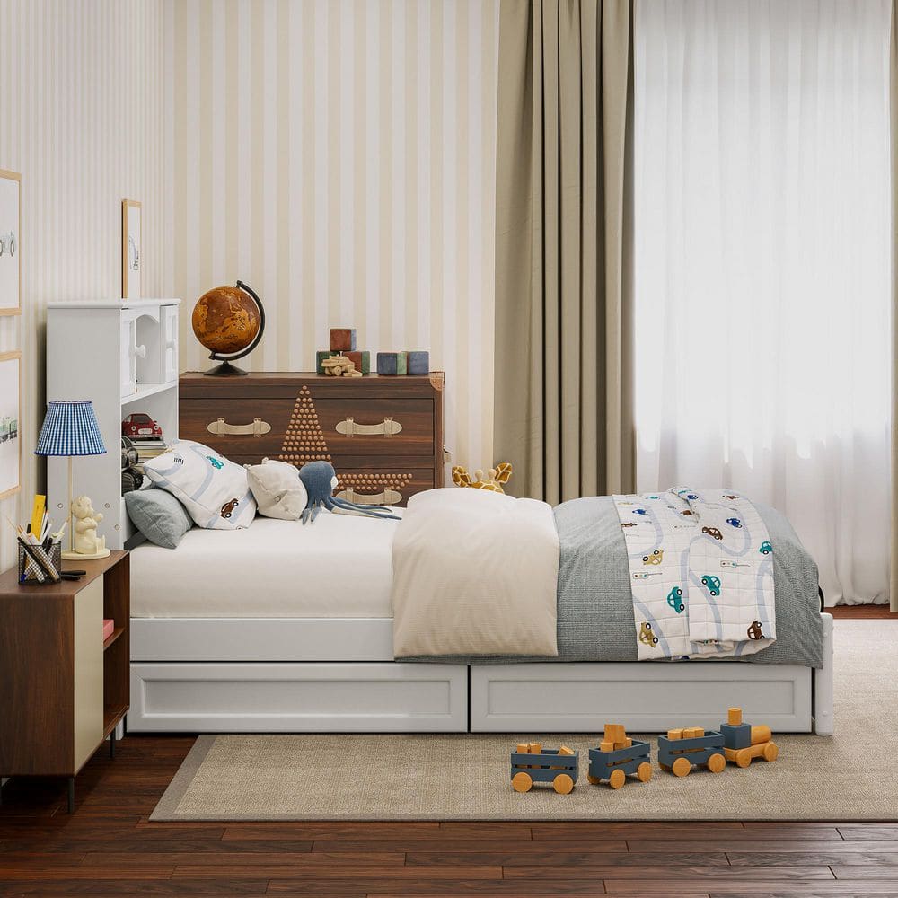 Hadley Twin White Wood Platform Bed with Storage Drawers