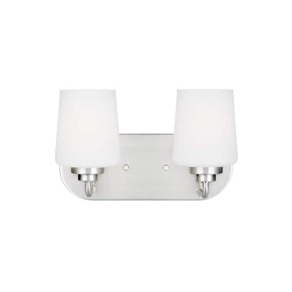 Generation Lighting Windom 12 in. 2-Light Brushed Nickel Contemporary Classic Wall Bathroom Vanity Light with Alabaster Glass and LED Bulbs