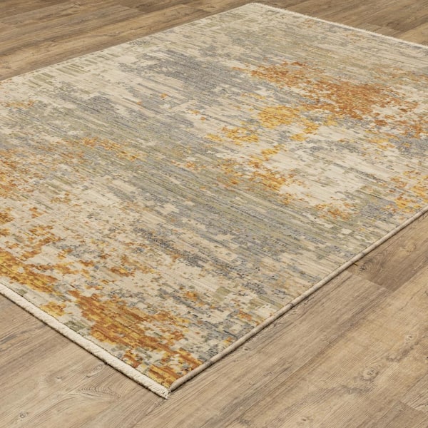 Solano Beige/Gold 10 ft. x 13 ft. Mottled Abstract Wool Nylon Blend Fringe-Edge Indoor Area Rug