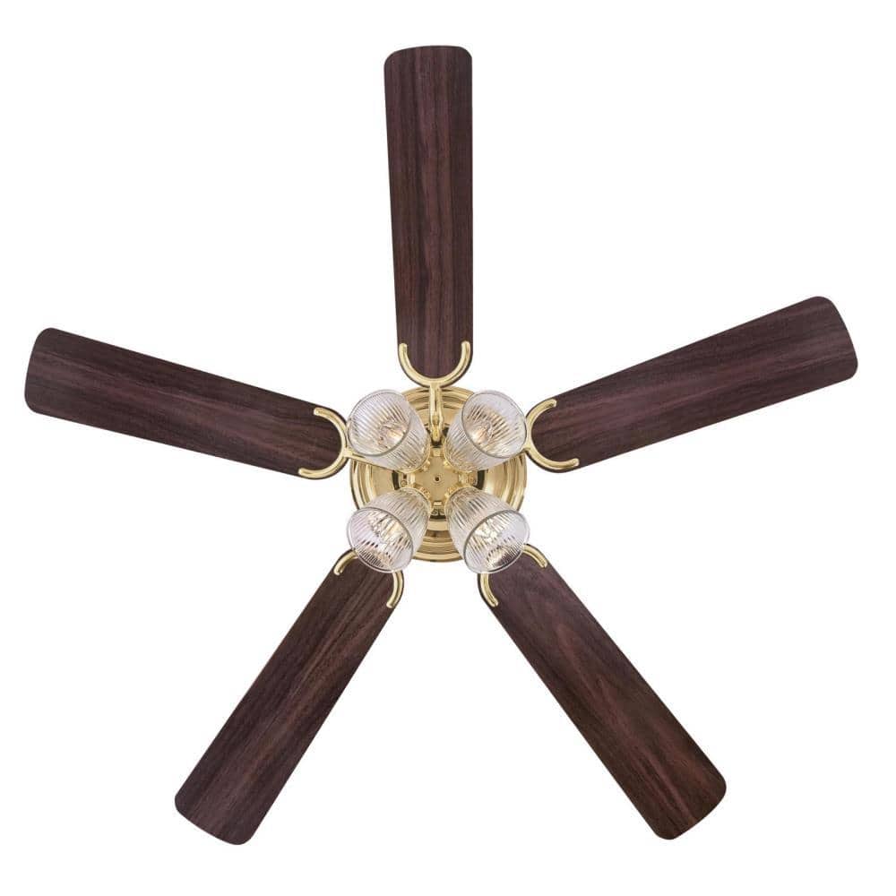 Polished Brass 52" Ceiling Fan with LED Lights and Walnut Blades