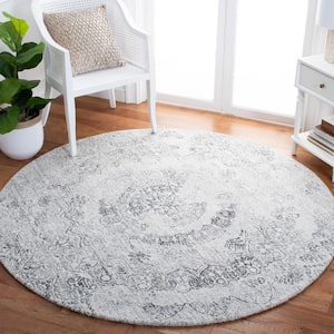 Abstract Ivory/Black 6 ft. x 6 ft. Distressed Medallion Round Area Rug