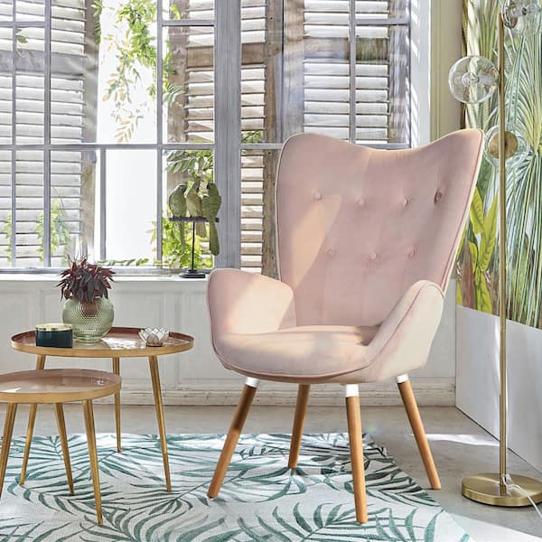 Homy Casa Kas Blush Velvet Upholstered Tufted Armrest Wingback Arm Chair