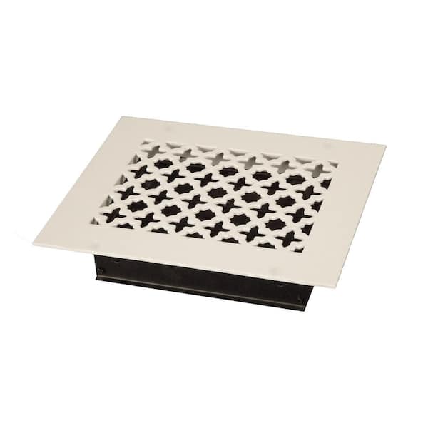 SteelCrest Victorian 10 in. x 6 in. White Powder Coat Steel Floor Vent with Opposed Blade Damper