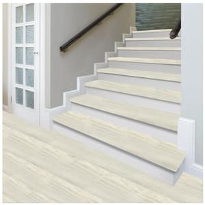 Chiffon Lace Oak/Vale View Oak 47 in. L x 12.15 in. W x 2.28 in. T Vinyl Stair Tread and Reversible Riser Kit Adhesive