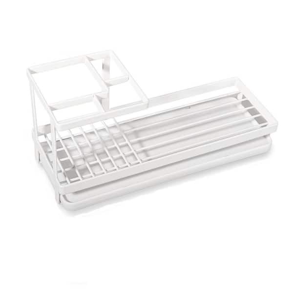 1-Pack White Freestanding Carbon Steel Toothbrush Holder for Countertop, Shower, Sink