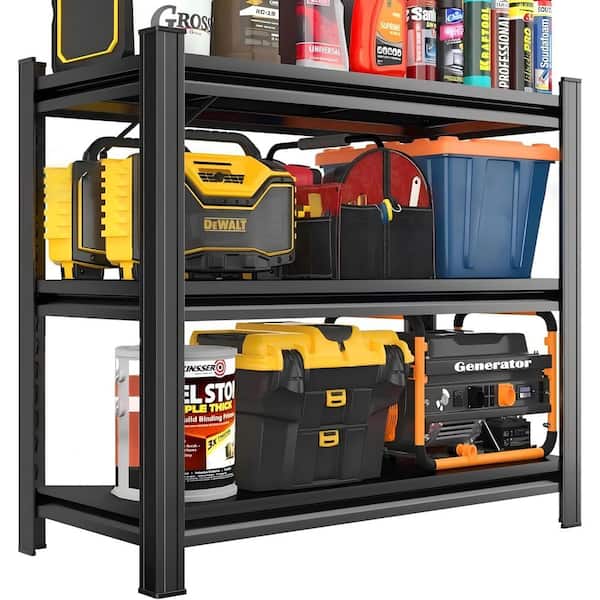 3-Tier Metal Adjustable Garage Storage Shelving Unit in Black (39.3 in. W x 31.5 in. H x 13.7 in. D)