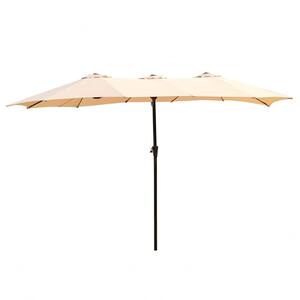 15 ft. Market No Weights Patio Umbrella 2-Side in Beige
