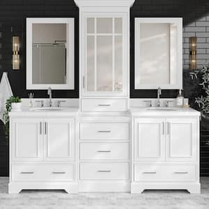 Stafford 84 in. W x 22 in. D x 89 in. H Double Sink Freestanding Bath Vanity in White with Carrara White Quartz Top