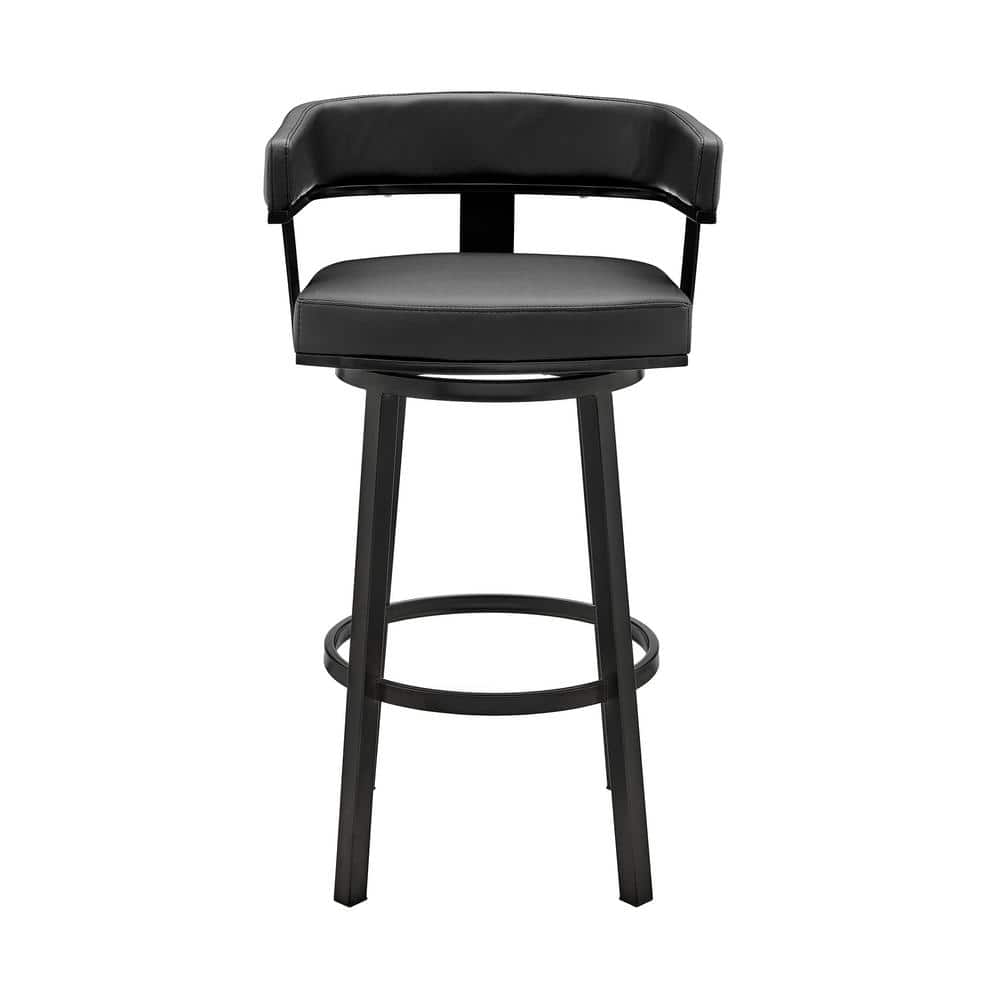 Contemporary 30" Black Faux Leather & Metal Swivel Bar Stool