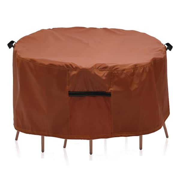 PATIOPTION Outdoor Furniture Cover, Brown Round Patio Dining Set Cover - Dia 74 x 28 H in.