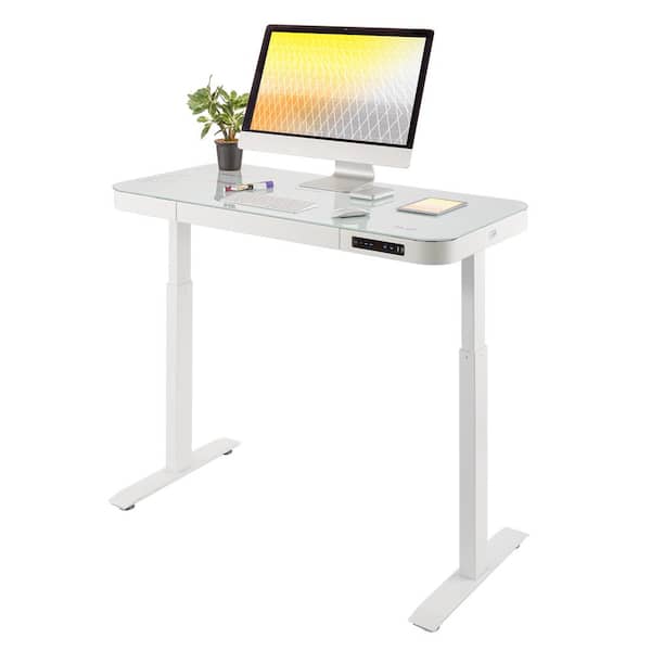Seville Classics - airLIFT 47.5 in. White Rectangular 1-Drawer Electric Standing Desk with Adjustable Height