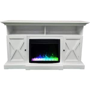 Whitby 62.2 in.W Freestanding Electric Fireplace TV Stand in White with Deep Crystal Insert