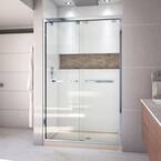 Encore 32 in. D x 48 in. W x 78.75 in. H Semi-Frameless Sliding Shower Door in Chrome with Center Drain Biscuit Base