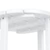Close-up of the underside of the white plastic side table.