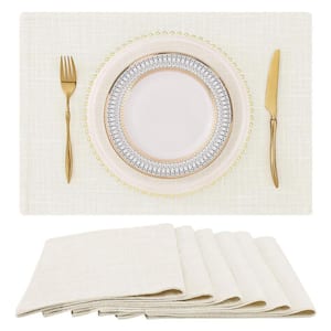 19 in. x 13 in. Cream Cotton Linen Blend Washable Farmhouse Dining Table Mats (Set of 6)