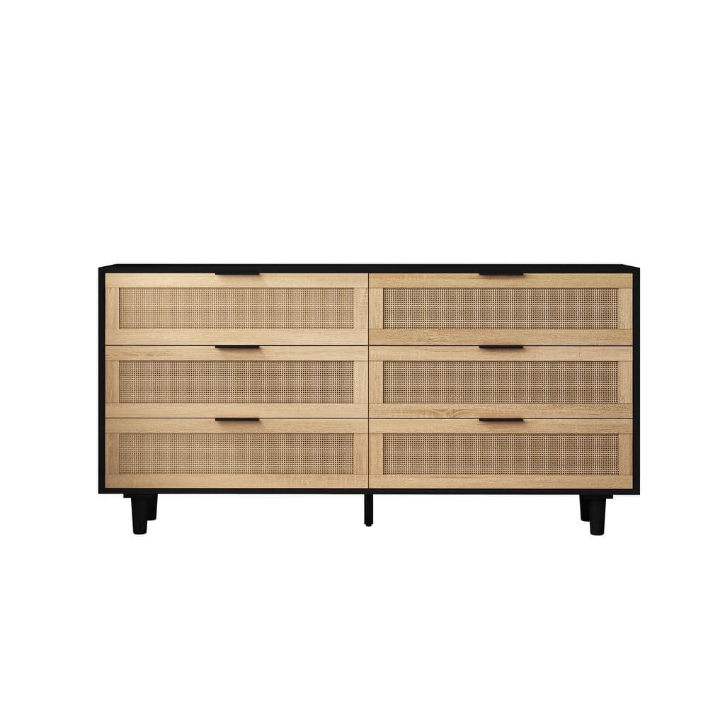 59.06 in. W x 15.75 in. D x 29.53 in. H Black Brown Linen Cabinet with 6 Ra